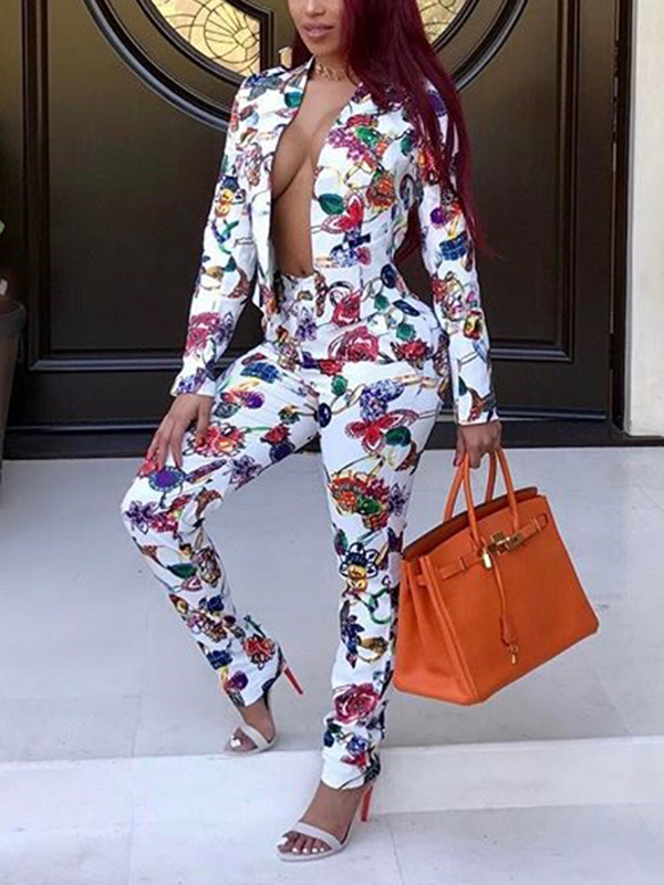 Euramerican Printed Polyester Two-piece Pants Set