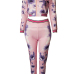 Euramerican Round Neck Long Sleeves Printed Pink Polyester Two-piece Pants Set