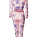 Euramerican Round Neck Long Sleeves Printed Pink Polyester Two-piece Pants Set