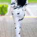 Euramerican Turndown Collar Long Sleeves Printed White Venetian Two-piece Pants Set