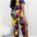 Fashion Dew Shoulder Printed Hollow-out Qmilch Two-piece Pants Set