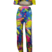 Fashion Dew Shoulder Printed Hollow-out Qmilch Two-piece Pants Set