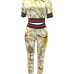 Fashion Round Neck Printed Patchwork White Cotton Two-piece Pants Set