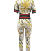 Fashion Round Neck Printed Patchwork White Cotton Two-piece Pants Set