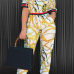 Fashion Round Neck Printed Patchwork White Cotton Two-piece Pants Set