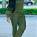 Fashionable Round Neck Ruched Green Blending Two-piece Pants Set