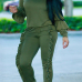 Fashionable Round Neck Ruched Green Blending Two-piece Pants Set