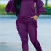 Fashionable Round Neck Ruched Purple Blending Two-piece Pants Set