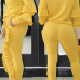 Fashionable Round Neck Ruched Yellow Blending Two-piece Pants Set