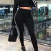 Leisure Dew Shoulder Striped Patchwork Black Polyester Two-piece Pants Set