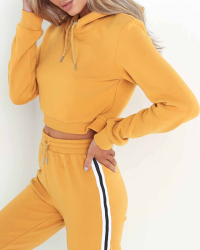 Leisure Hoode Collar Patchwork  Yellow Cotton Two-piece Pants Set