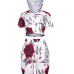 Leisure Rose Printed Red Cotton Two-piece Shorts Set