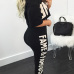 Leisure Round Neck Half Sleeves Letters Printed Black Milk Silk Two-piece Pants Set