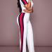 Leisure Round Neck High Waist Patchwork White Polyester Two-piece Pants Set