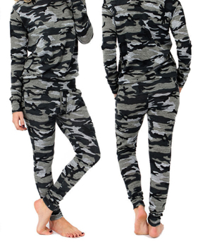 Leisure Round Neck Long Sleeves Camouflage Printed Cotton Two-Piece Pants Set