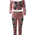 Leisure Round Neck Printed Pink Polyester Two-piece Pants Set