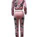 Leisure Round Neck Printed Pink Polyester Two-piece Pants Set