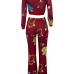 Leisure Round Neck Printed Wine Red Polyester Two-piece Pants Set