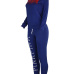 Leisure Turtleneck Long Sleeves Letters Printed Blue Qmilch Two-piece Pants Set