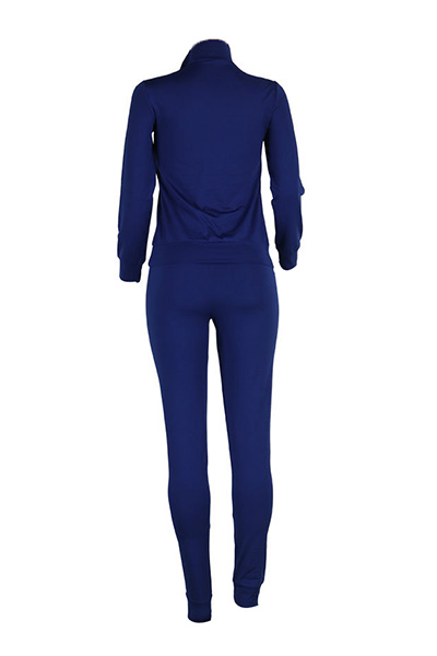 Leisure Turtleneck Long Sleeves Letters Printed Blue Qmilch Two-piece Pants Set