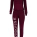 Leisure Turtleneck Long Sleeves Letters Printed Red Qmilch Two-piece Pants Set