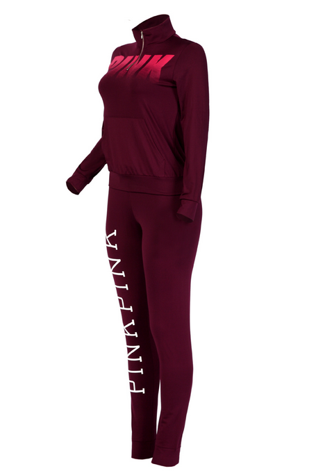 Leisure Turtleneck Long Sleeves Letters Printed Red Qmilch Two-piece Pants Set