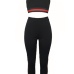 Leisure U-shaped Neck Patchwork Black Polyester Two-piece Pants Set