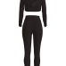 Leisure V Neck Long Sleeves Black Cotton Two-piece Pants Set