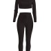 Leisure V Neck Long Sleeves Black Cotton Two-piece Pants Set