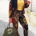 Multi Venetian Pants Print Turndown Collar Long Sleeve Casual Two Pieces