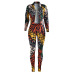 Multi Venetian Pants Print Turndown Collar Long Sleeve Casual Two Pieces