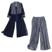 Original design women's 2019 spring new fashion sleeves striped three-piece wide leg pants suit #94995