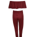 Red Qmilch Pants Solid Bateau Neck Sleeveless Sexy Two Pieces