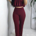 Red Qmilch Pants Solid Bateau Neck Sleeveless Sexy Two Pieces