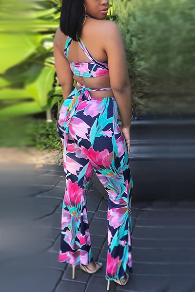 Sexy Bandage Printed Backless Qmilch Two-piece Pants Set