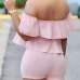 Sexy Bateau Neck Short Sleeves Falbala Design Pink Polyester Two-piece Pants Set