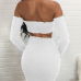 Sexy Dew Shoulder White Cotton Blend Two-piece Skirt Set