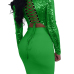 Sexy Mandarin Collar Lace-up Hollow-out Green Polyester Two-piece Skirt Set(Double Side Wear)