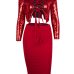 Sexy Mandarin Collar Lace-up Hollow-out Red Polyester Two-piece Skirt Set(Double Side Wear)