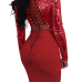 Sexy Mandarin Collar Lace-up Hollow-out Red Polyester Two-piece Skirt Set(Double Side Wear)