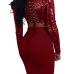 Sexy Mandarin Collar Lace-up Hollow-out Wine Red Polyester Two-piece Skirt Set(Double Side Wear)