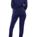 Sexy Round Neck Long Sleeves Hollow-out Blue Twilled Satin Two-piece Pants Set