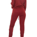 Sexy Round Neck Long Sleeves Hollow-out Red Twilled Satin Two-piece Pants Set