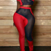 Sexy Round Neck Short Sleeves Gauze Patchwork Red Milk Fiber Two-piece Pants Set