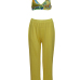 Sexy Round Neck Sleeveless Yarn splicing Yellow Qmilch Two-piece Pants Set