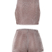 Sexy See-Through Khaki Polyester Two-piece Shorts Set