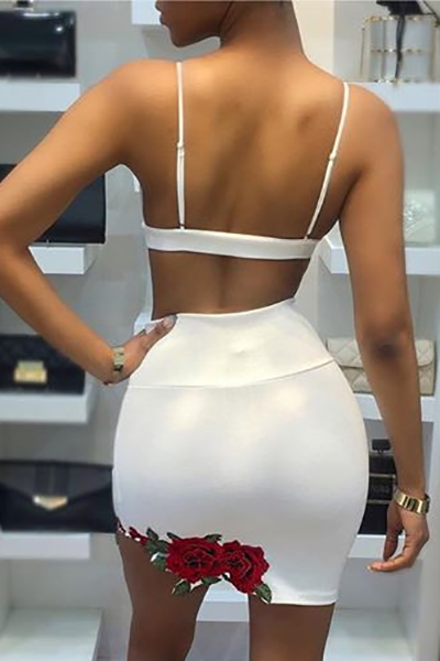 Sexy Sleeveless Patchwork White Cotton Blend Two-piece Skirt Set