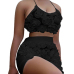 Sexy Sleeveless Rose Decorative Black Lace Two-piece Short Set