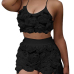 Sexy Sleeveless Rose Decorative Black Lace Two-piece Short Set