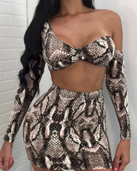 Sexy Snakeskin Printing Cotton Two-piece Skirt Set